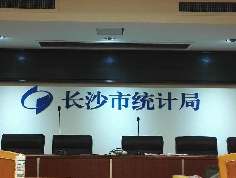 祺祥廣告參與長沙市統計局會議室LOGO形象墻設計制作